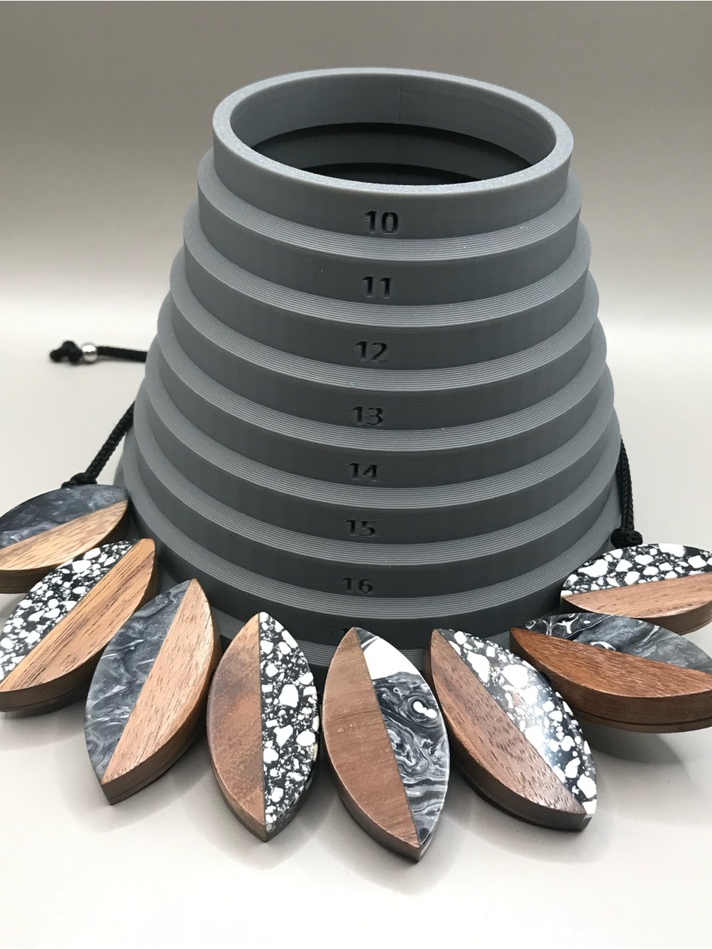Black, White & Brown Geometric Wood & Resin Statement Necklace - Picture 6 of 7